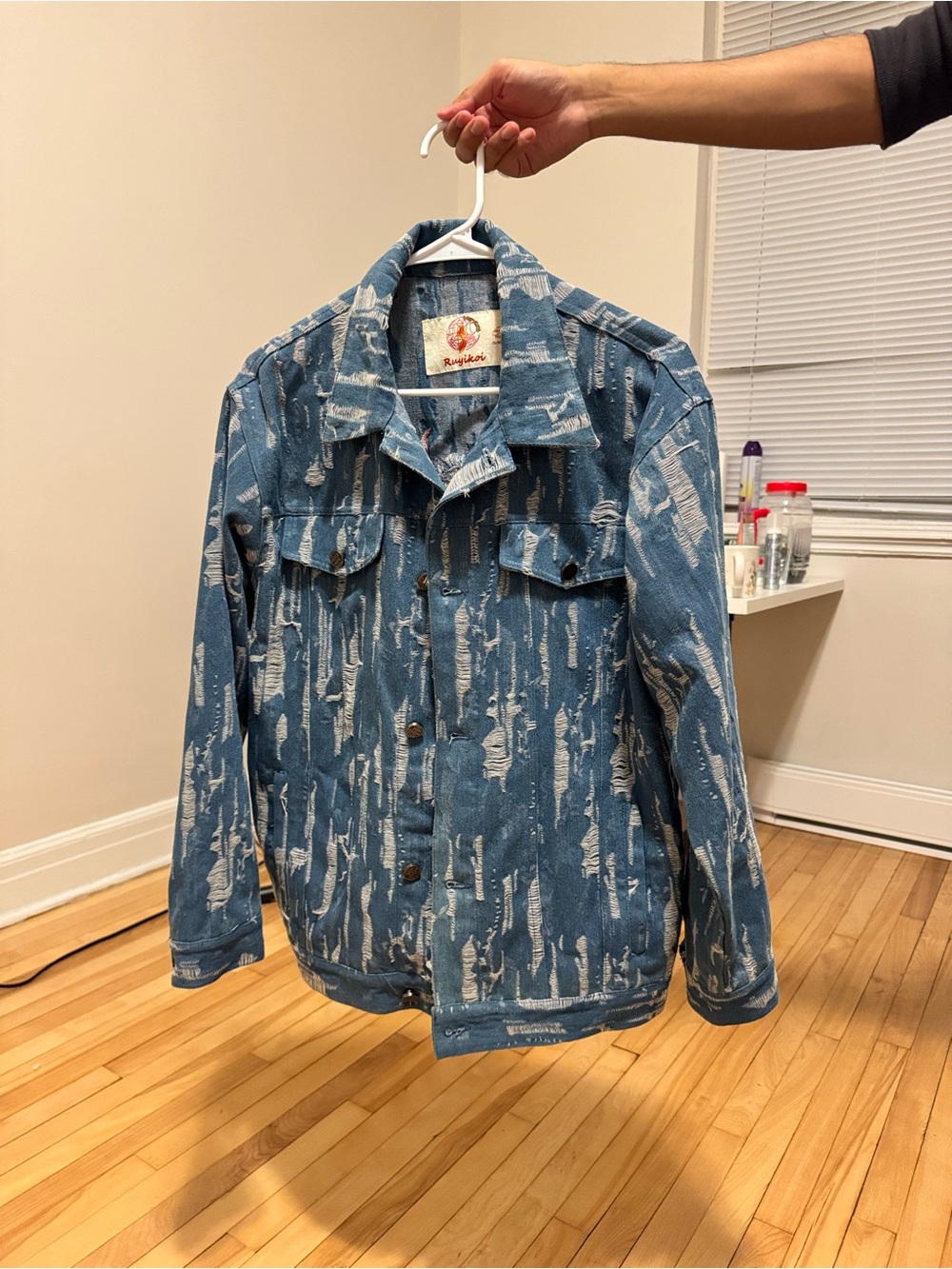 Embroidered Dragon Denim Jacket - Blue Red